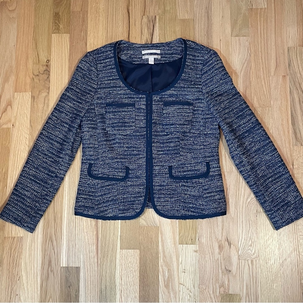 Banana Republic Blue Tweed Blazer Suit Jacket Academia Corpcore Womens Size 6